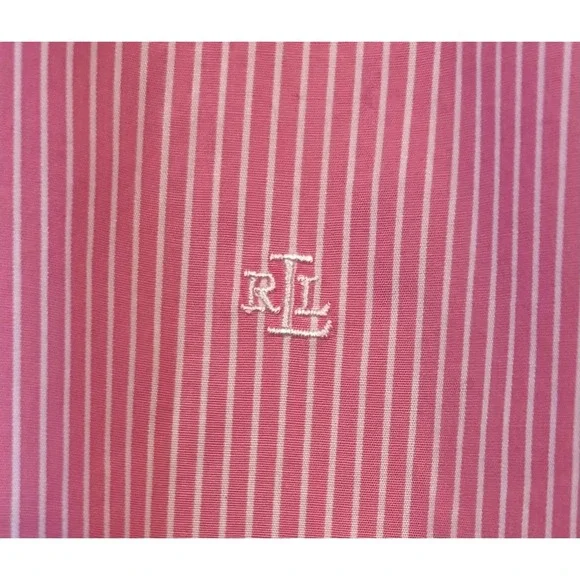 Wm LRL Lauren Ralph Lauren Pink and White Striped L No Iron Button Down Shirt - Picture 3 of 10